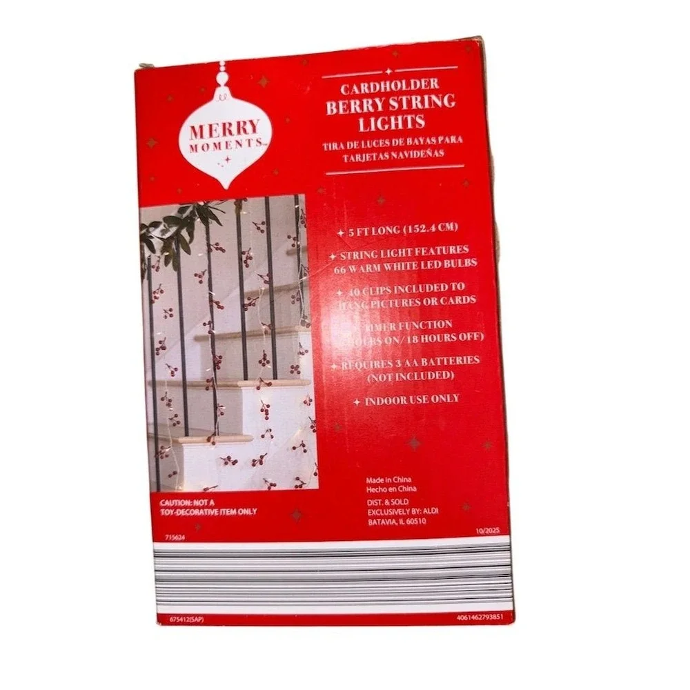 Collections Etc Merry‎ Moments Cardholder Berry String Lights 5ft LED Christmas